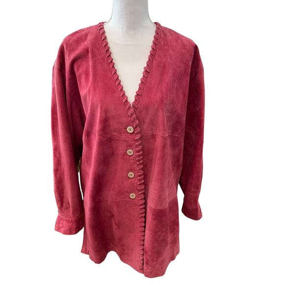 Vintage Apart Genuine Suede Whipstitch Detail Jacket Dusty Rose L - Picture 1 of 6